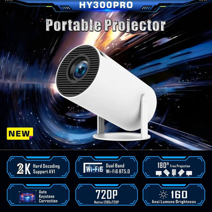 Trending Store HY300 Android 11 Native 720P Support WiFi 6/BT 5.0 1GB/8GB Auto Keystone (5000 lm / 1 Speaker / Wireless / Remote Controller) Portable Projector (White)
