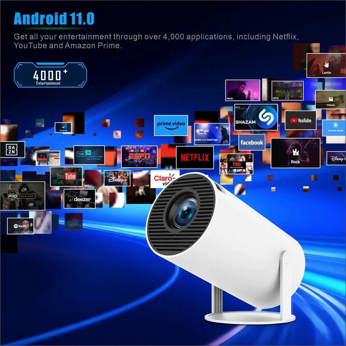 Trending Store HY300 Android 11 Native 720P Support WiFi 6/BT 5.0 1GB/8GB Auto Keystone (5000 lm / 1 Speaker / Wireless / Remote Controller) Portable Projector (White)